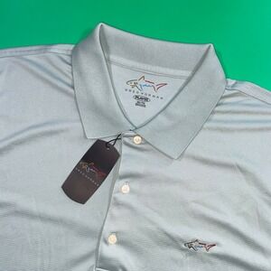 Greg Norman Mens Play Dry Golf Polo Shirt XXL Blue Shark Logo Short Sleeve